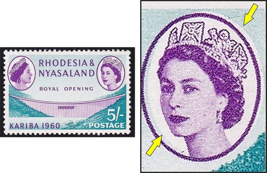 1960 Rhodesia & Nyasaland 5/- UMM(**) Variety - Blue Colour Shift