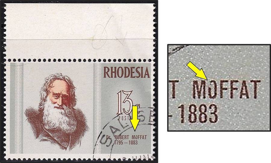 1972 Rhodesia 13c VFU Listed Variety - Broken "o" in MOFFAT - Scarce as Used