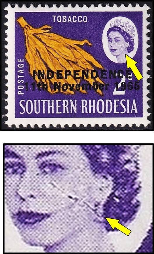 1965 Rhodesia 2d UMM(**) Variety -  Scarred Cheek Flaw - RARE!