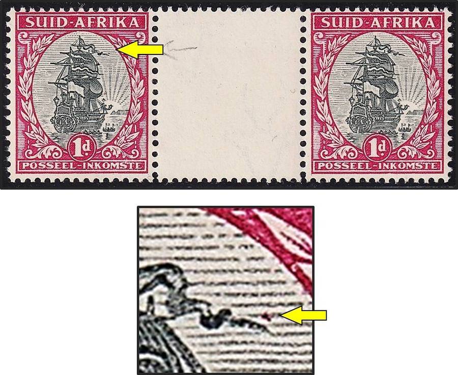 1934 Union 1d UMM(**) Coil Variety - Red Spot by the Banner's Tip