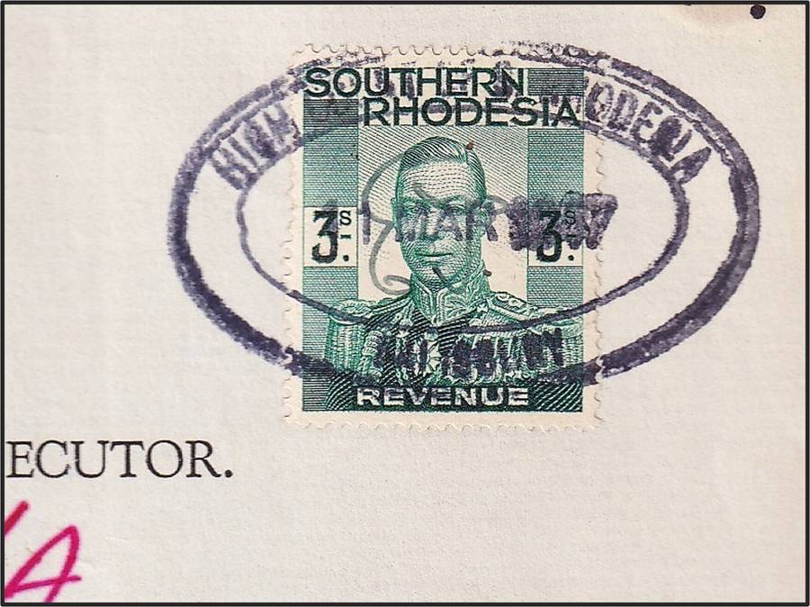 S.Rhodesia 3/- KGVI on 1946 Certificate of Appointment of Executor (Salisbury)