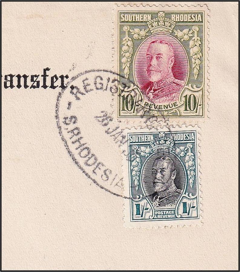 S.Rhodesia 10/-(Revenue) & 1/- Field Marshall on 1931 Power of Attorney Document