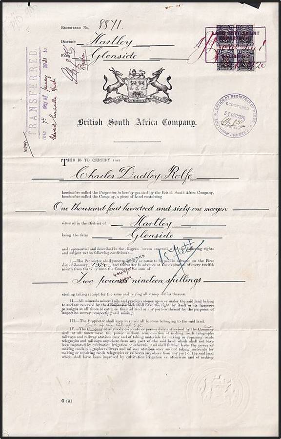 Fantastic  £1 Admirals (Die III)  x 4 used on 1920 Deed of Transfer - RARE ITEM!!!