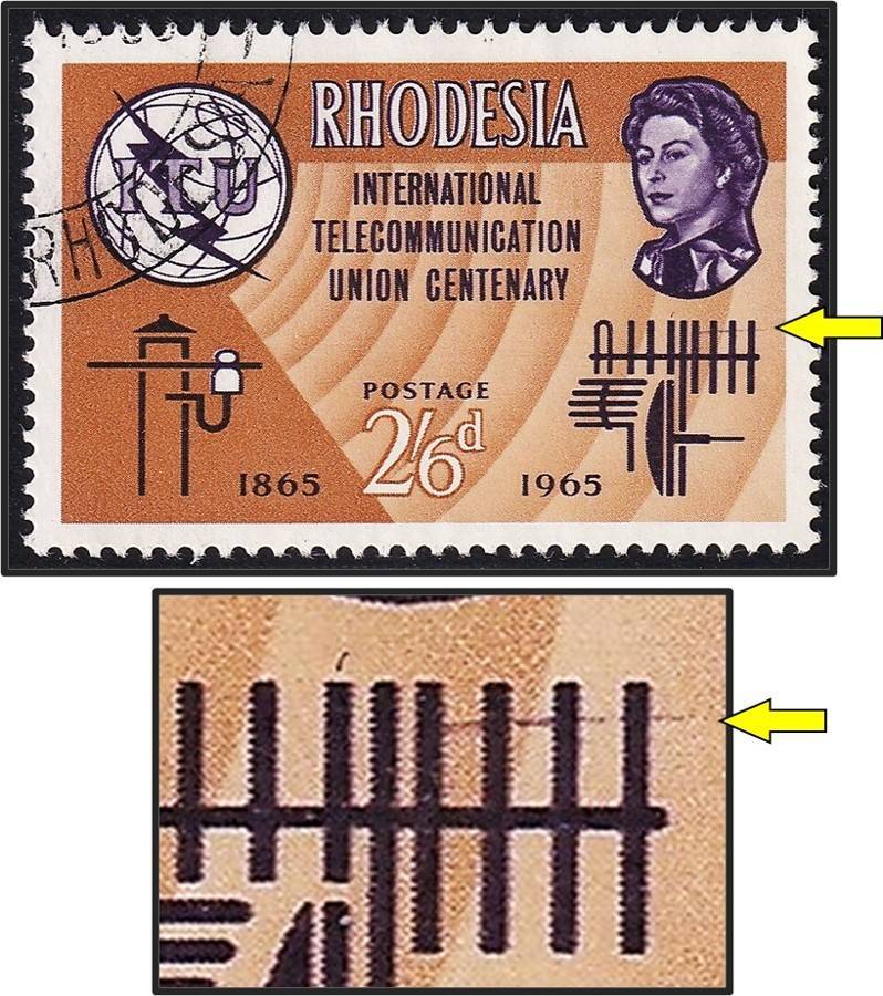 1965 Rhodesia 2/6 VFU Variety - Purple Slash trough Antenna  - V/Scarce as Used