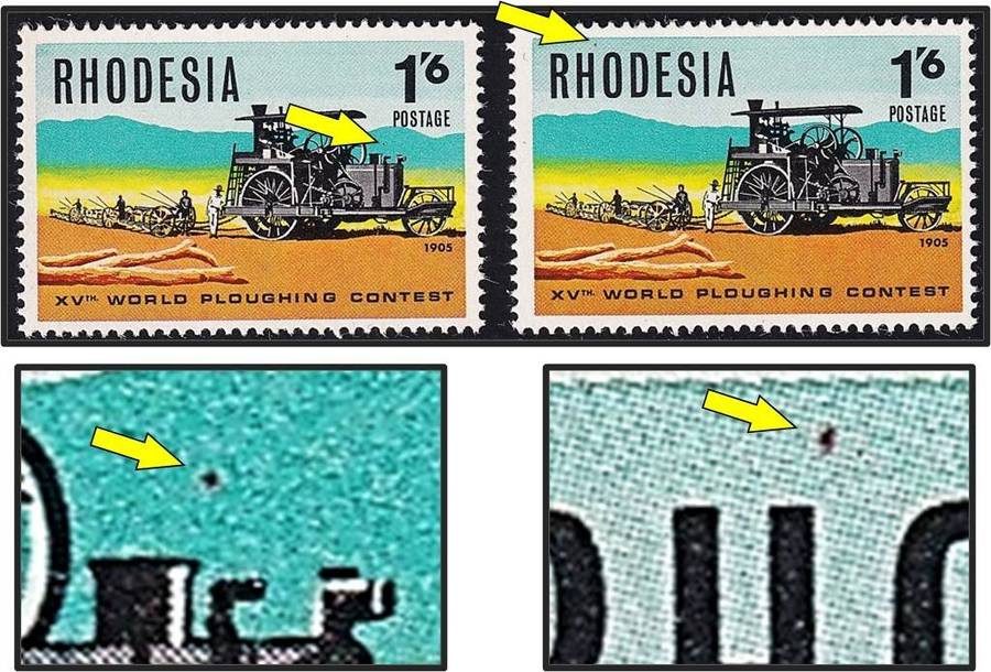 1968 Rhodesia 1/6 Ploughing UMM(**) Varieties - Red Spots in Different Locations