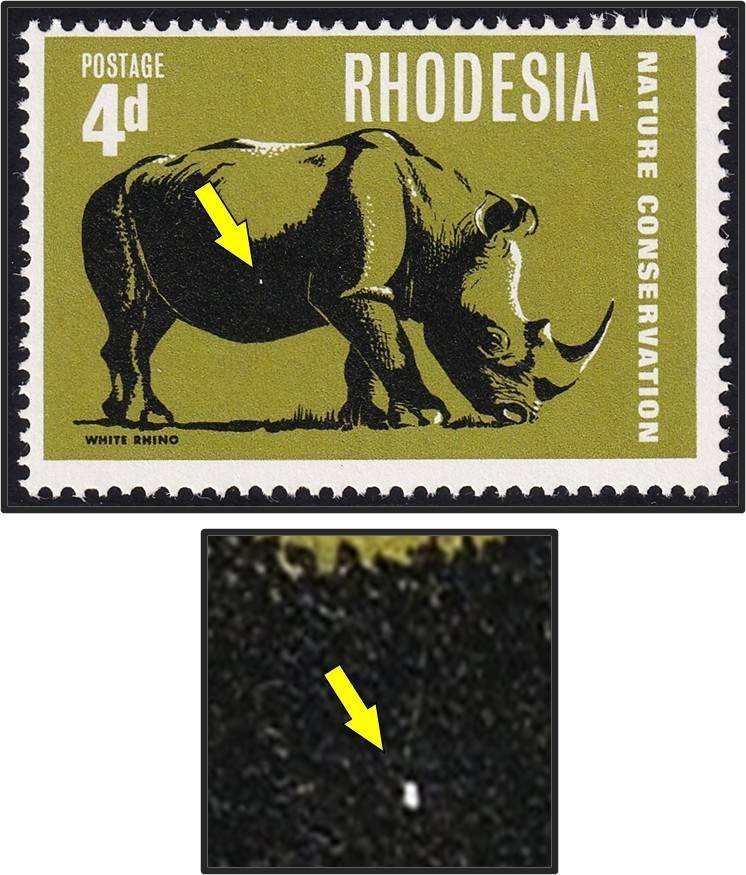 1967 Rhodesia 4d Rhino UMM(**) Variety - White Spot on Rhino's Ribcage