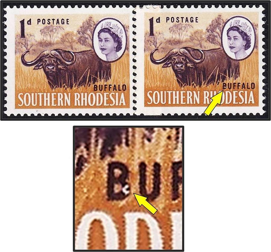 1964 S.Rhodesia 1d UMM(**) Variety - White "C" in "B" of BUFFALO - Rare!