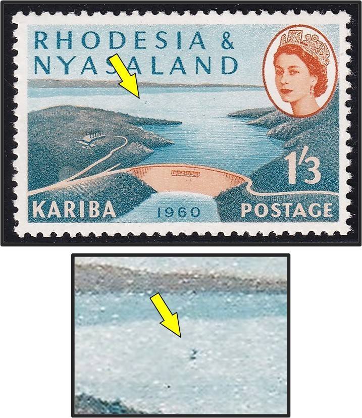 1960 Rhodesia & Nyasaland 1/3 UMM(**) Variety - Blue Mark in Lake