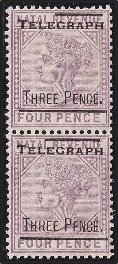 Rare High Value Natal Telegraphs 3d on 4d Revenue MM/UMM Vertical Pair  (SGT.11)