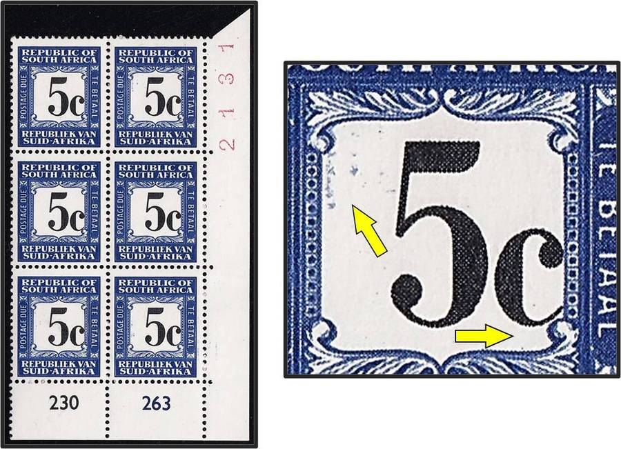 1969 RSA 5c Postage Due UMM(**) CC.59H Control Var - 5c Shifted Right & Blue Smudging