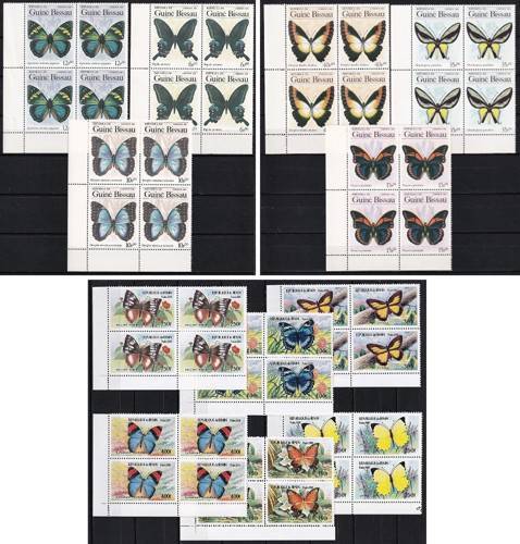 Butterfly Sets in UMM(**) Blocks (Guine Bissau & Benin)  - Great Thematic!