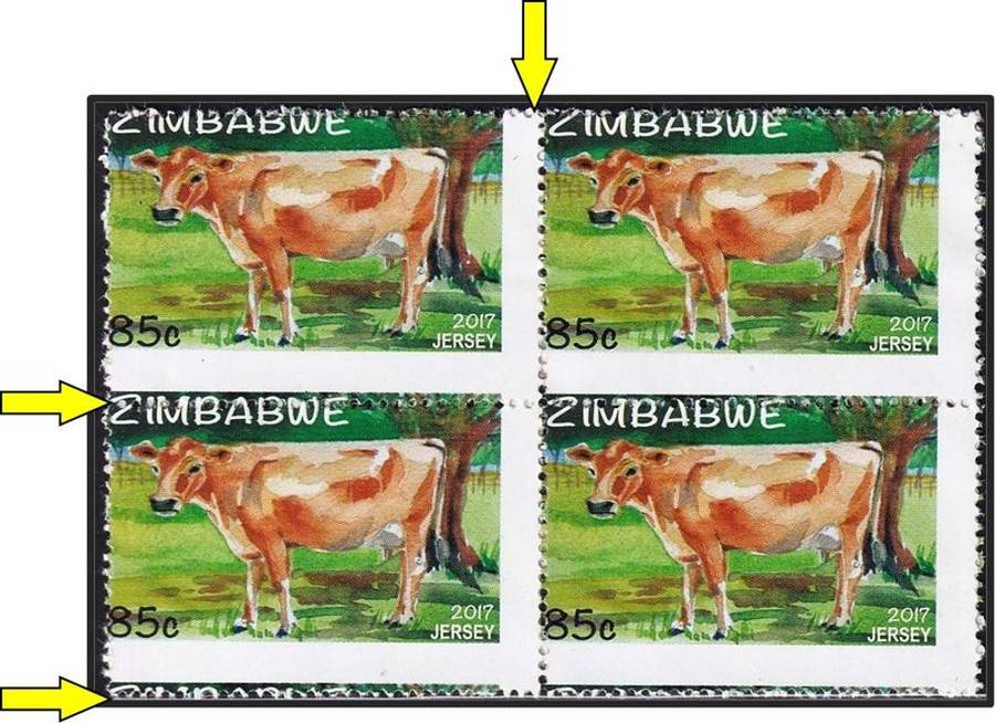2017 Zimbabwe 85c & $1 Values UMM(**) Blocks each with Large Perforation Shifts