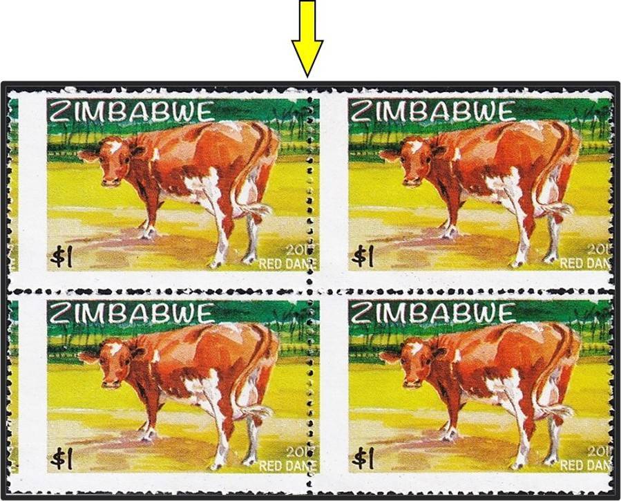 2017 Zimbabwe 85c & $1 Values UMM(**) Blocks each with Large Perforation Shifts