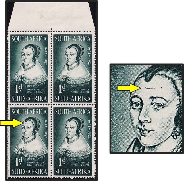 1952 Union 1d UMM(**) UHB Variety - "Wrinkle/Frown" on Maria's Forehead