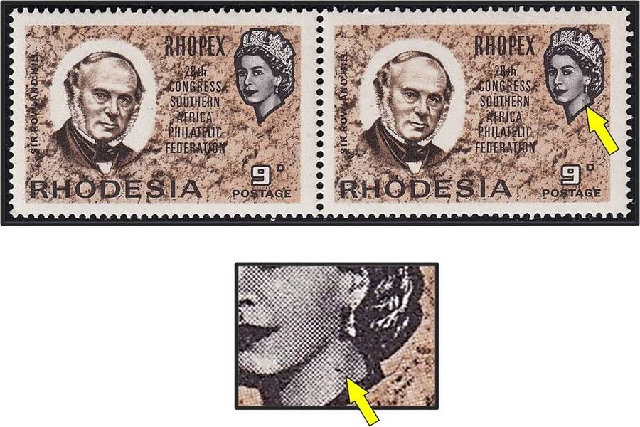 1966 Rhodesia 9d UMM(**) Variety - Black Mark in Queen's Neck