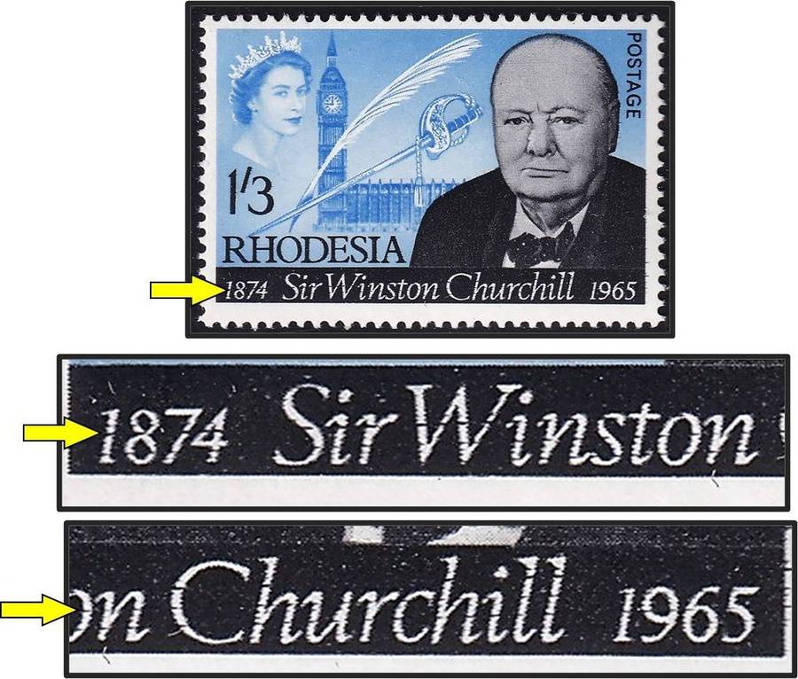 1965 Rhodesia 1/3 UMM(**) Variety - Black Horizontal Lines in Writing at Bottom