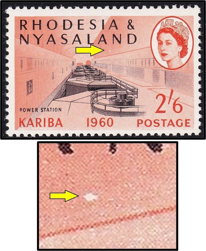 1960 Rhodesia & Nyasaland 2/6 UMM(**) Variety - White Spot on Wall