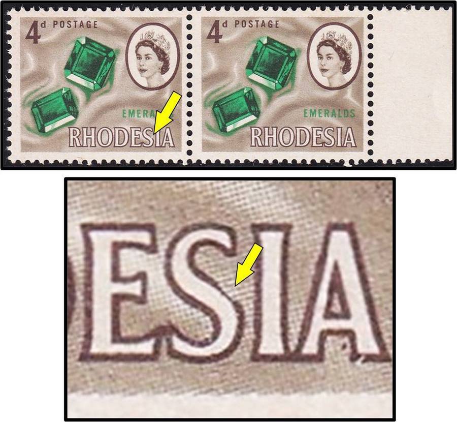 1966 Rhodesia 4d UMM(**) Pair Variety - Thin Outline on "S" in Rhodesia