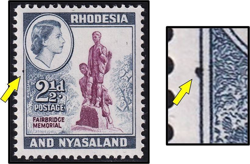 1959 Rhodesia & Nyasaland 2½d UMM(**) Variety - Dark Blue Mark on Outer Frame