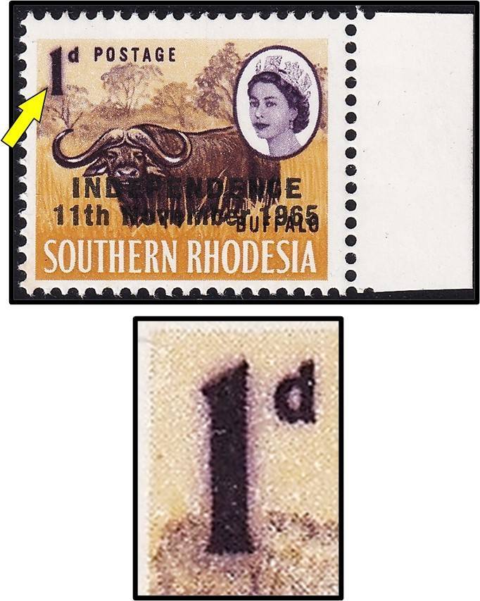 1965 Rhodesia 1d UMM(**) Variety - Smudged "1"