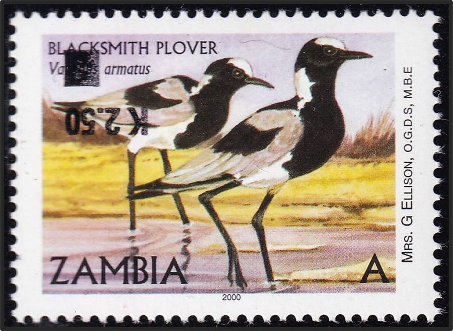 2014 Zambia K2.50/A Plover UMM(**) With Scarce INVERTED Surcharge