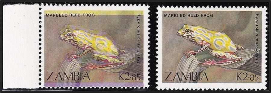 1989 Zambia K.2.85 Frogs UMM(**) Var - Colour Shift + Normal Stamp - RARE