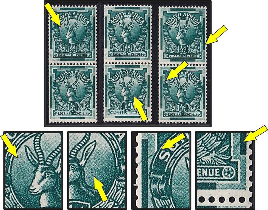 1943 Union ½d UMM(**) Pairs - Varieties - Lines & Spots