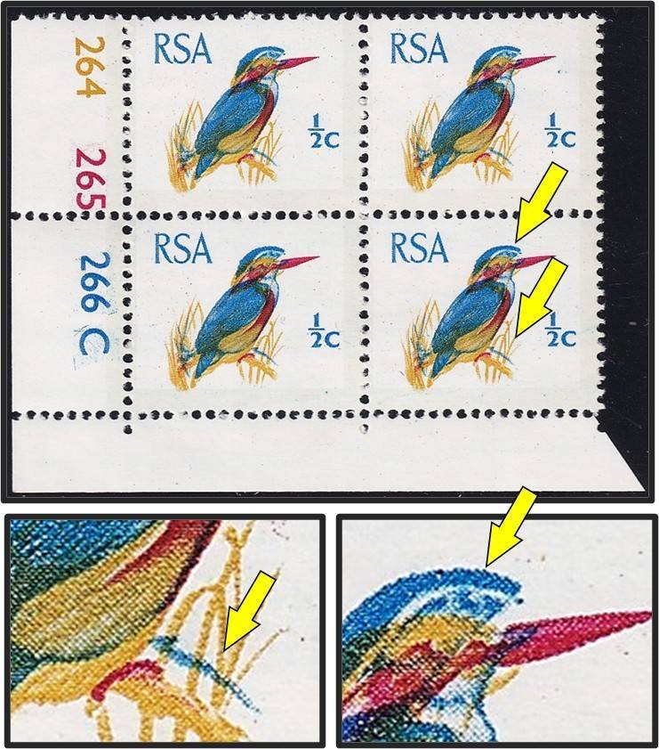 1970 RSA ½c UMM(**) Variety - Blue Colour Shift - "Double Toe" Flaw