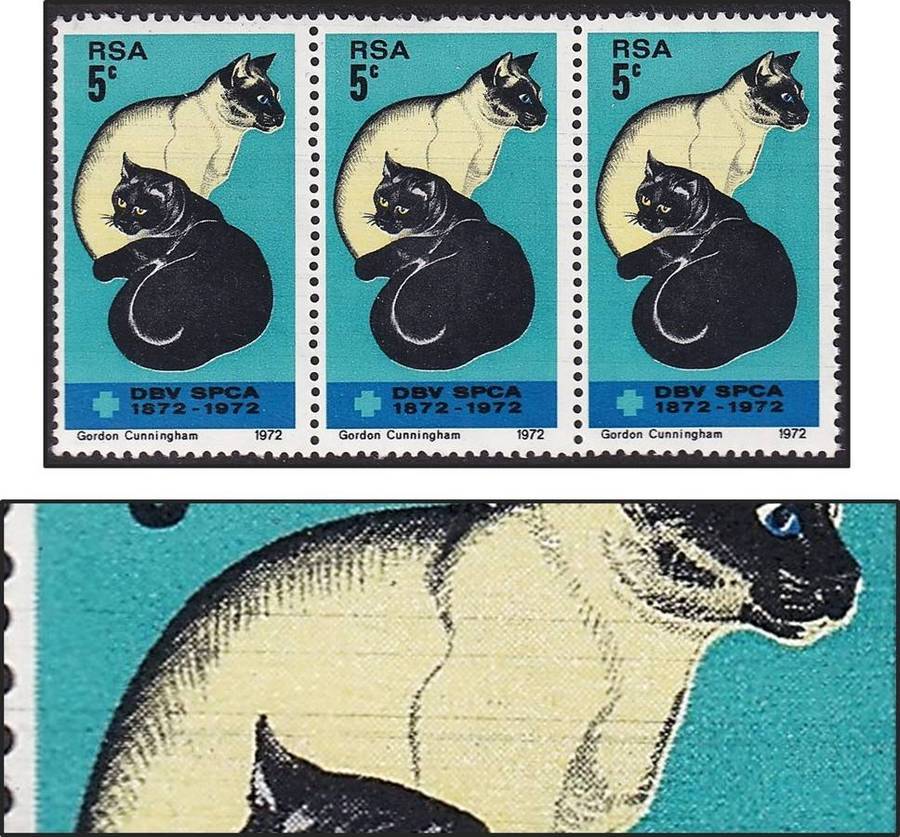 1972 RSA 5c SPCA UMM(**) Triplet - Black DR Blades through Cats