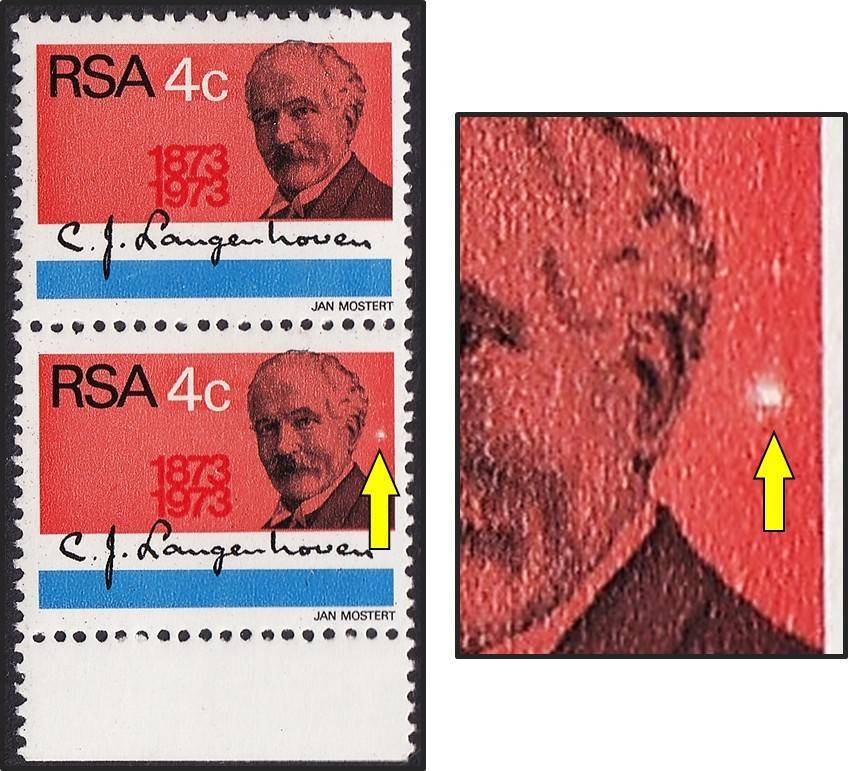 1973 RSA 4c UMM(**) Variety - White Blob behind Langenhoven's Head
