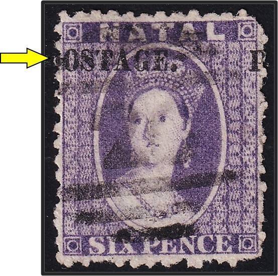 1869 Natal Queen Victoria 6d Used with Large Overprint Shift - RARE!
