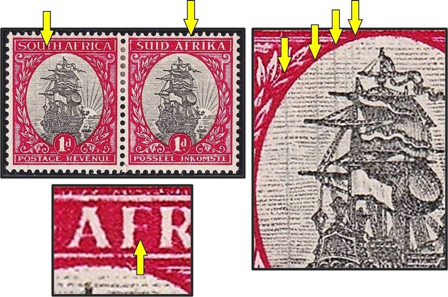 1950 Union 1d MM(*) CC.114 (Issue.15) Variety - "Rain" Flaw & Smudge on "F"