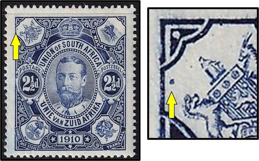 1910 Union 2½d MM(*) Variety - Spot in CoGH Arms Block