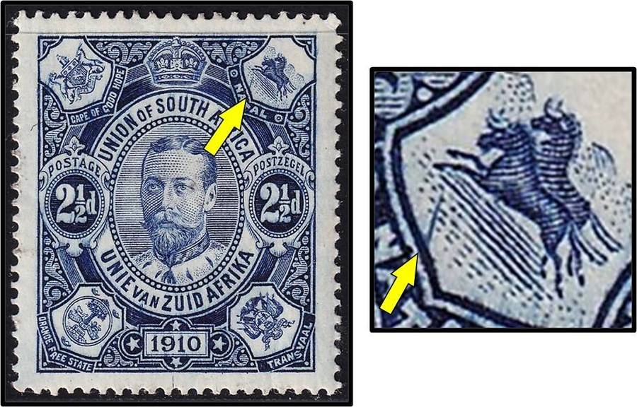 1910 Union 2½d MM(*) Variety - Slash in Natal Arms Block - RARE!