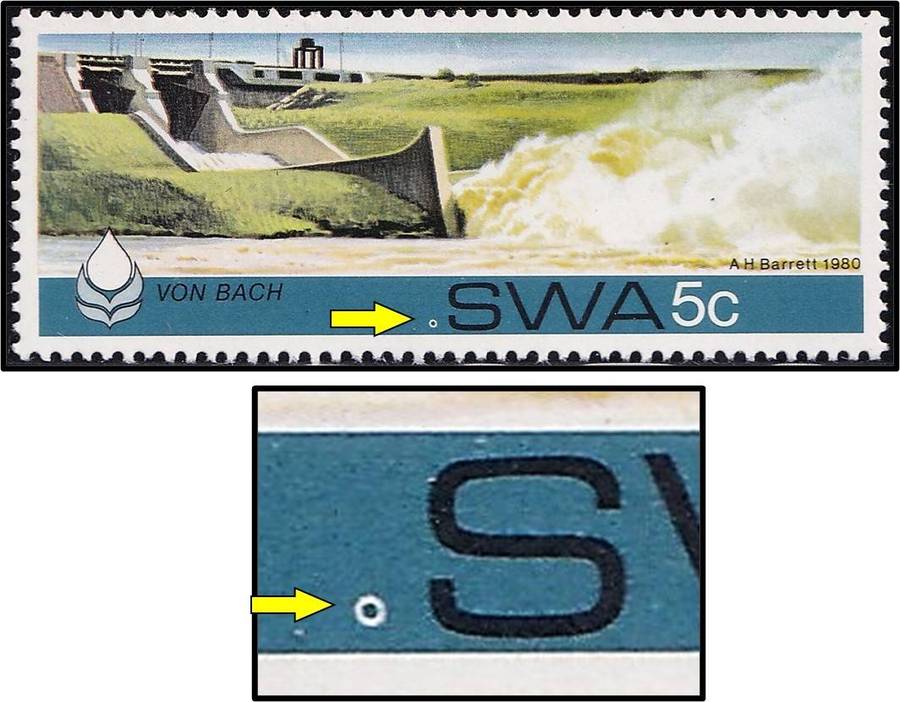 1980 SWA 5c UMM(**) Variety - White "Ring Flaw" in front of SWA