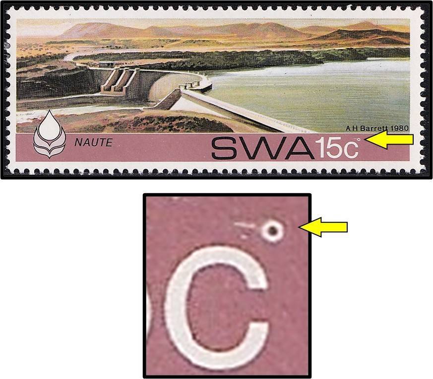 1980 SWA 15c MM(*) Variety - White "Ring Flaw" after "c" in 15c