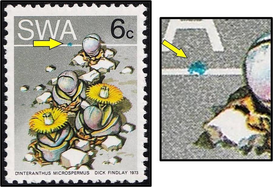 1973 SWA 6c UMM(**) Variety - Blue Blob on Line under "A"