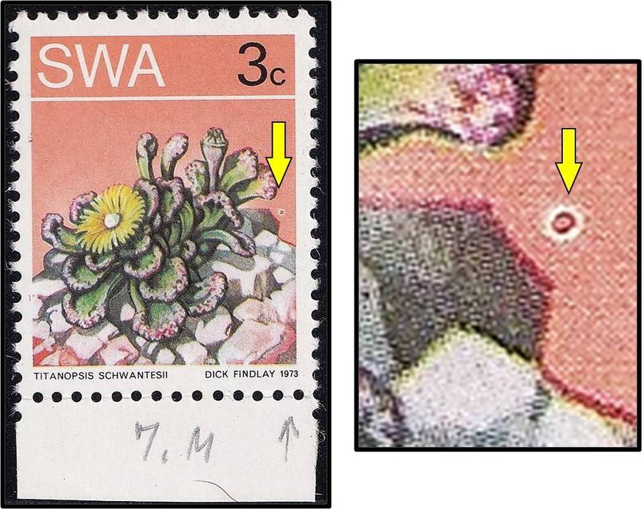 1973 SWA 3c UMM(**) Variety - White "Ring Flaw" Middle Right