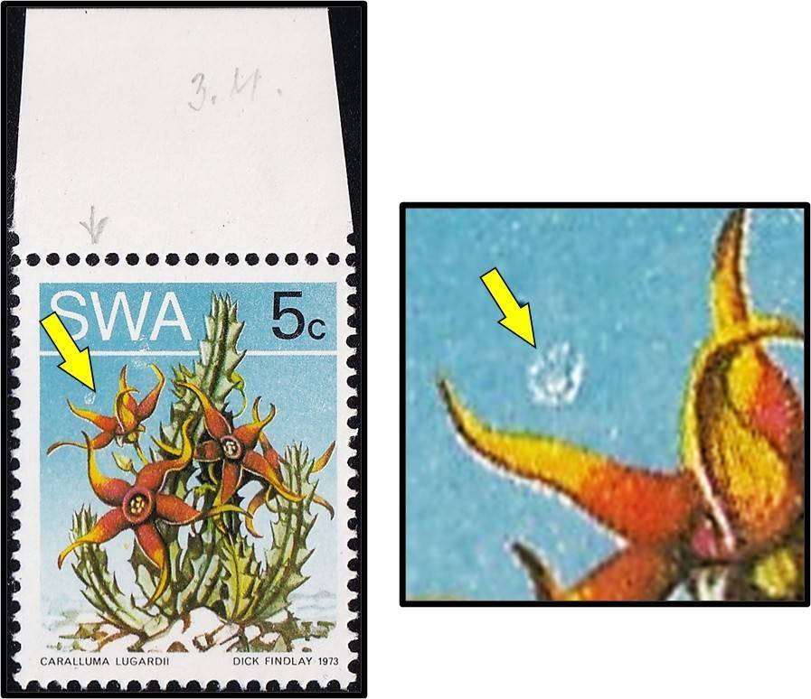 1973 SWA 5c UMM(**) Variety -  White "Ring Type Flaw" above Flower