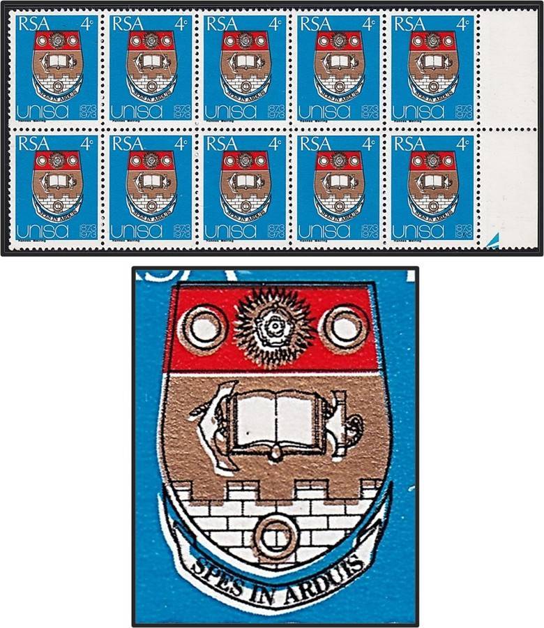 1973 RSA 4c UNISA UMM(**) Variety - Black Shift - Gold/Blue Displacement