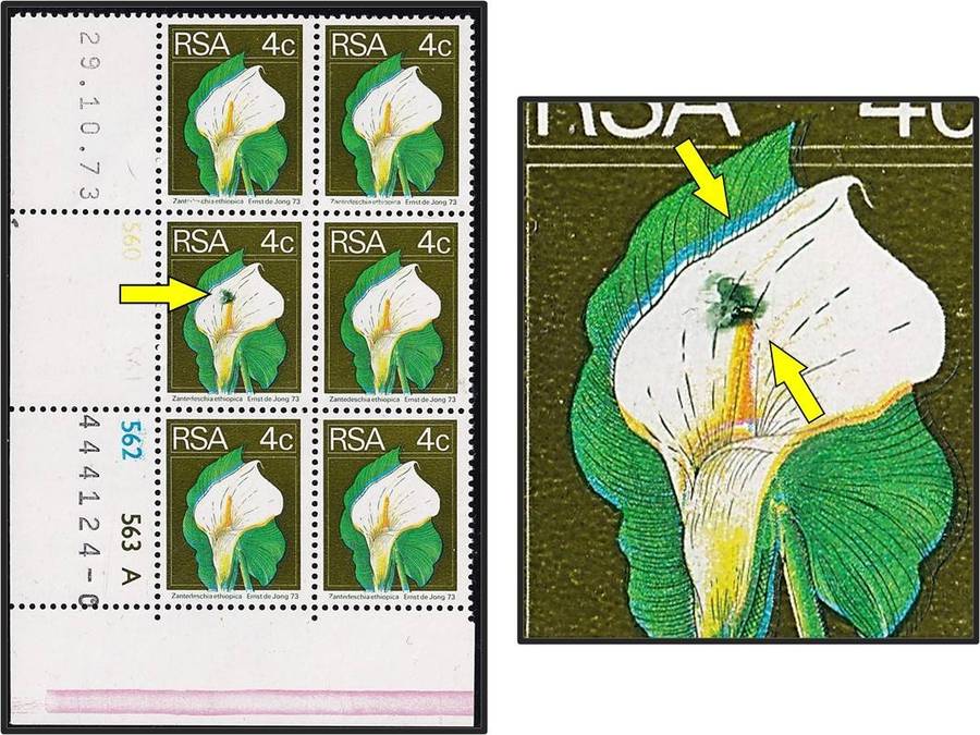 1973 RSA 4c UMM(**) Control Varieties - Nice Colour Shift & Large Green Blob on Flower