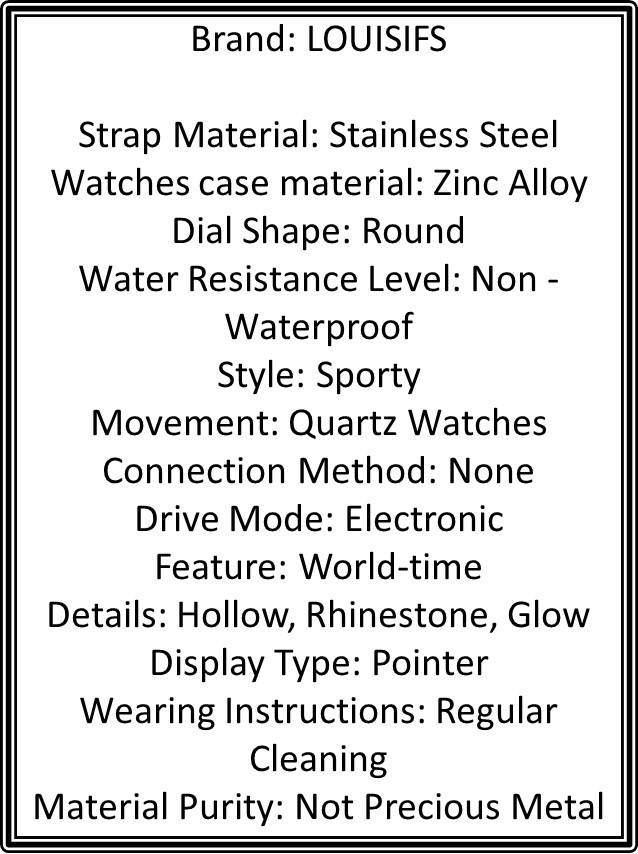 Louisifs Men's Quartz Skeleton Watch, Stainless Steel