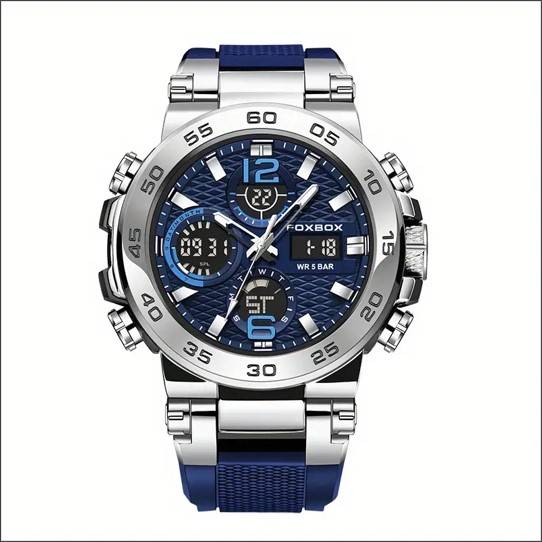 Foxbox Men's Military-Style Hiking Sports Watch, Dual Display, Quartz Movement (Blue)