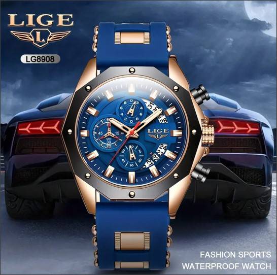 Top Brand LIGE Sports Chronograph Men's Watch, Luxury Luminous Quartz Clock, Large Dial