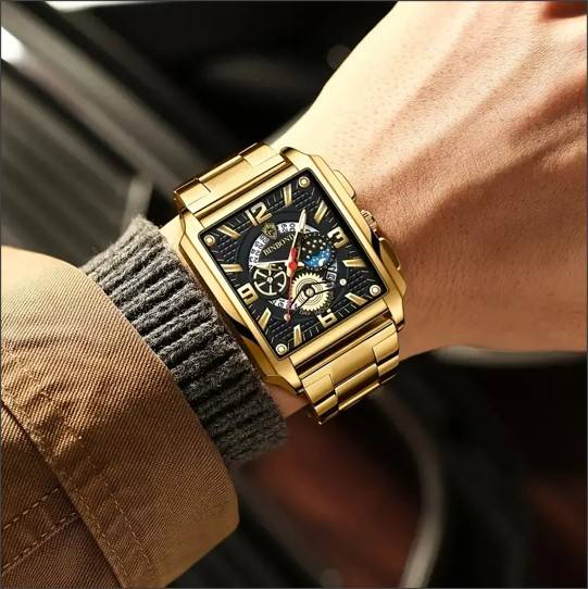 Binbond Rectangular Men's Casual Quartz Watch With Luminous Hands - Shockproof, Alloy Band, Analog D