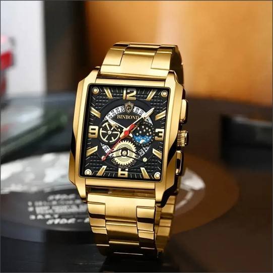 Binbond Rectangular Men's Casual Quartz Watch With Luminous Hands - Shockproof, Alloy Band, Analog D