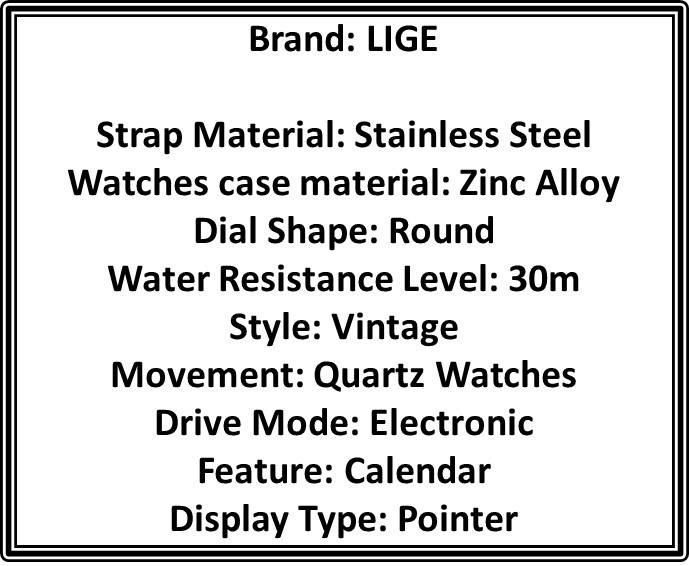 LIGE Men's Quartz Watch, Luminous Dial, Sports Multifunctional Chronograph, Moon Phase Calendar