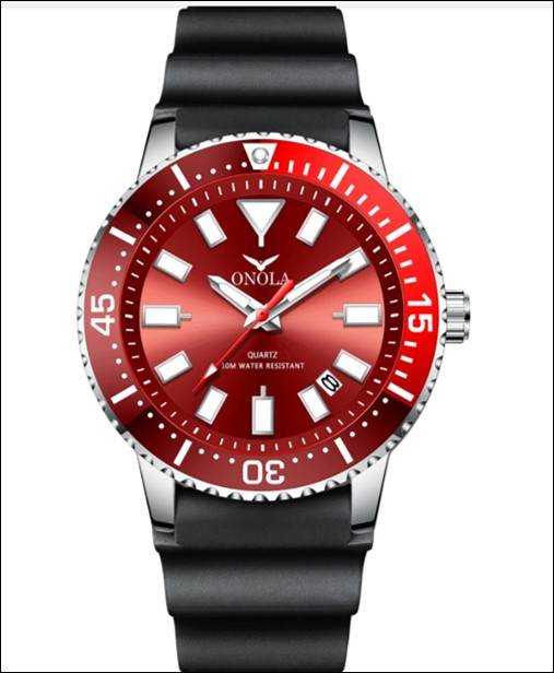 Onola Submariner Quartz Watch,  Rubber Strap (Red Face)