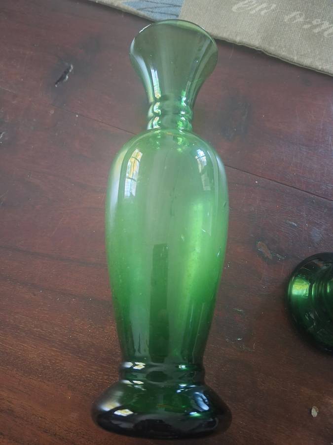 Green glass vases x 2