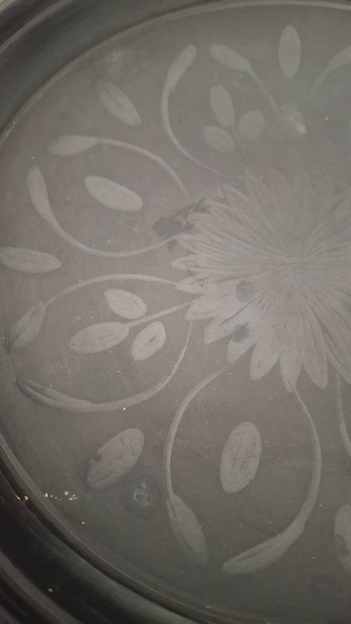 Vintage handmade black stone carved plate